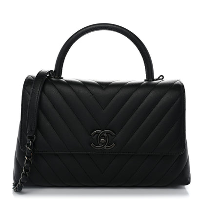 Chanel Caviar Chevron Quilted Small Coco Handle Flap So Black 1 of 9