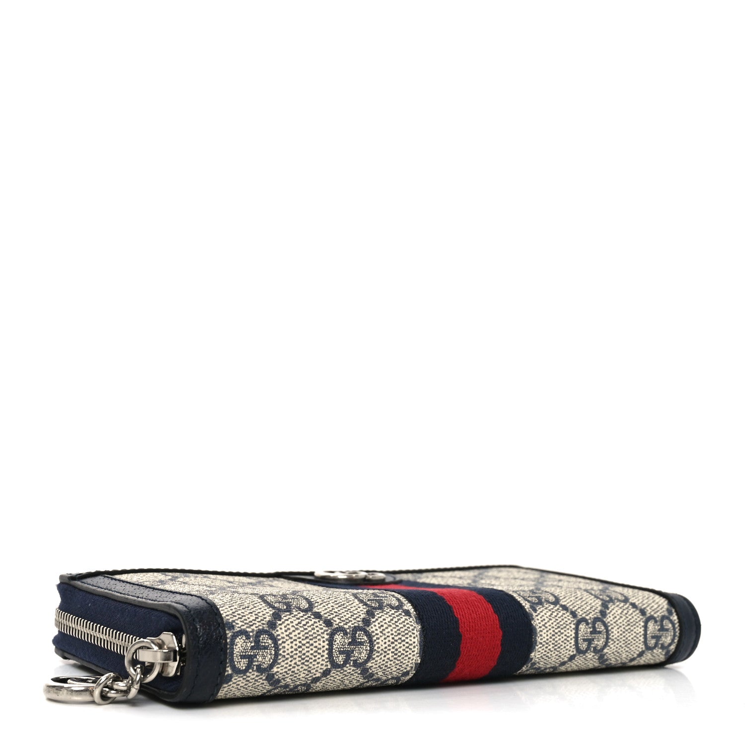 Gucci GG Supreme Monogram Textured Dollar Calfskin Web Ophidia Zip Around Wallet Beige Blue 4 of 7