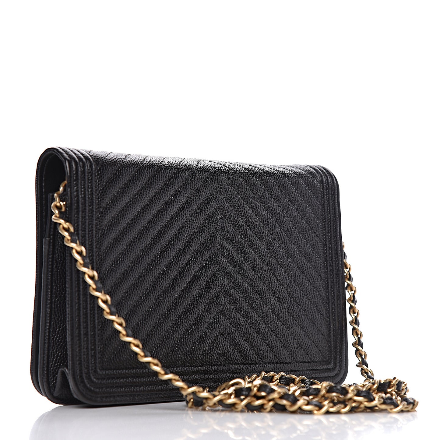 Caviar Chevron Quilted Boy Wallet On Chain WOC Black