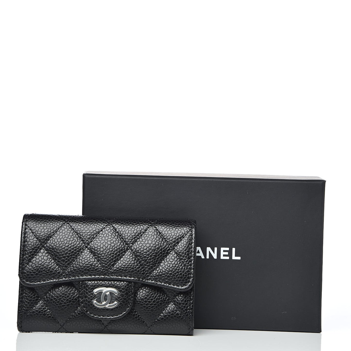 Caviar Quilted Flap Card Holder Wallet Black