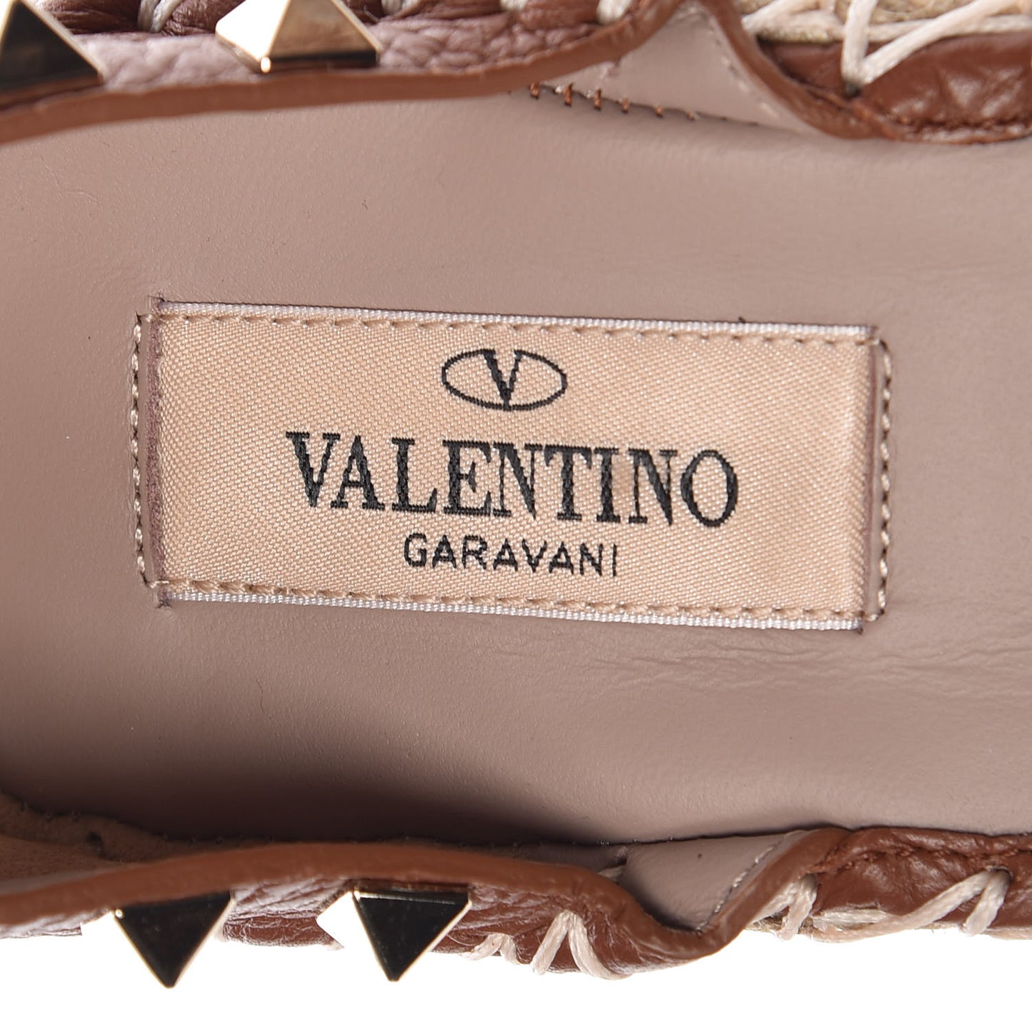 Grained Calfskin Rockstud Ankle Strap Espadrille 15/105mm Wedge Sandals 40 Cuoio Natural