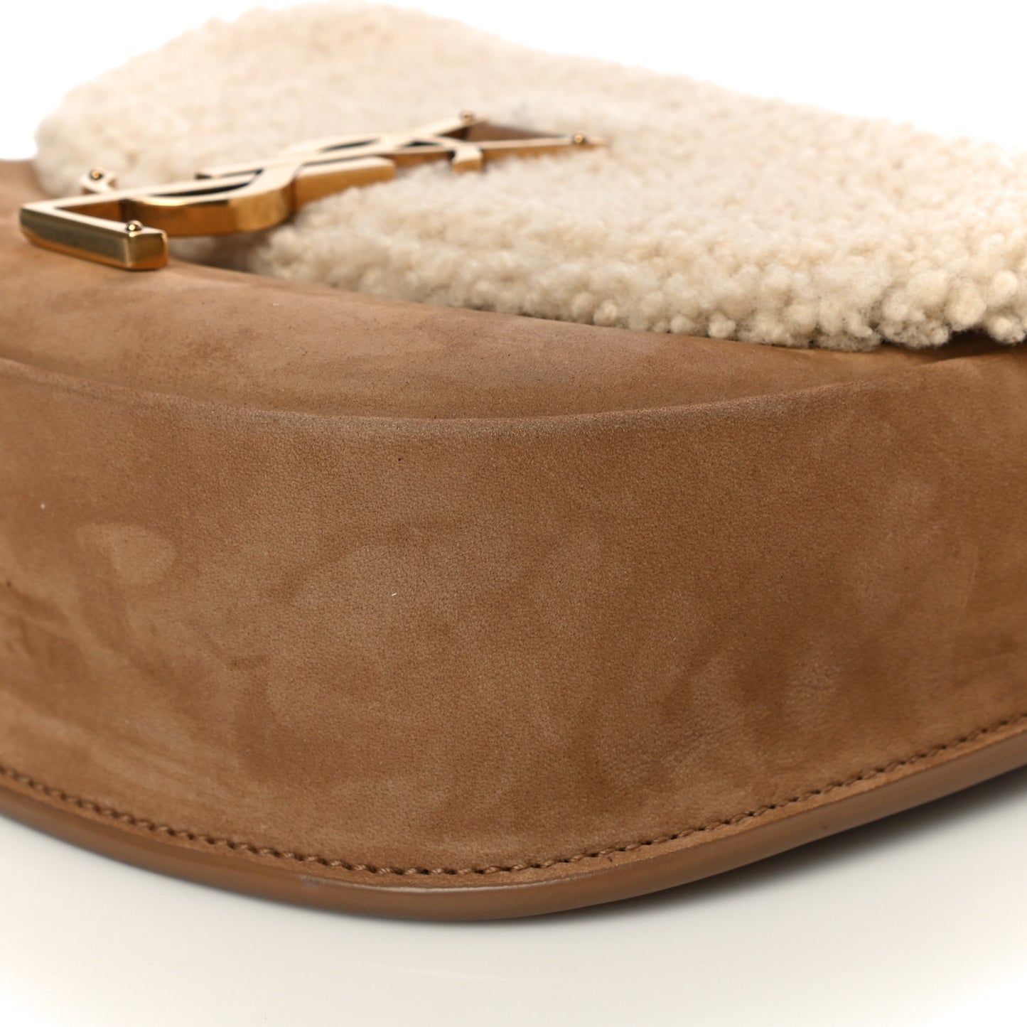 Suede Shearling Small Kaia Satchel Natural Tan