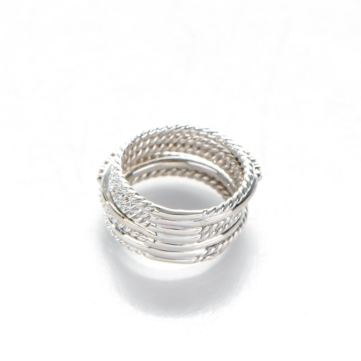 Sterling Silver 14K White Gold Diamond 11mm Wide Crossover Cable Ring 52 6
