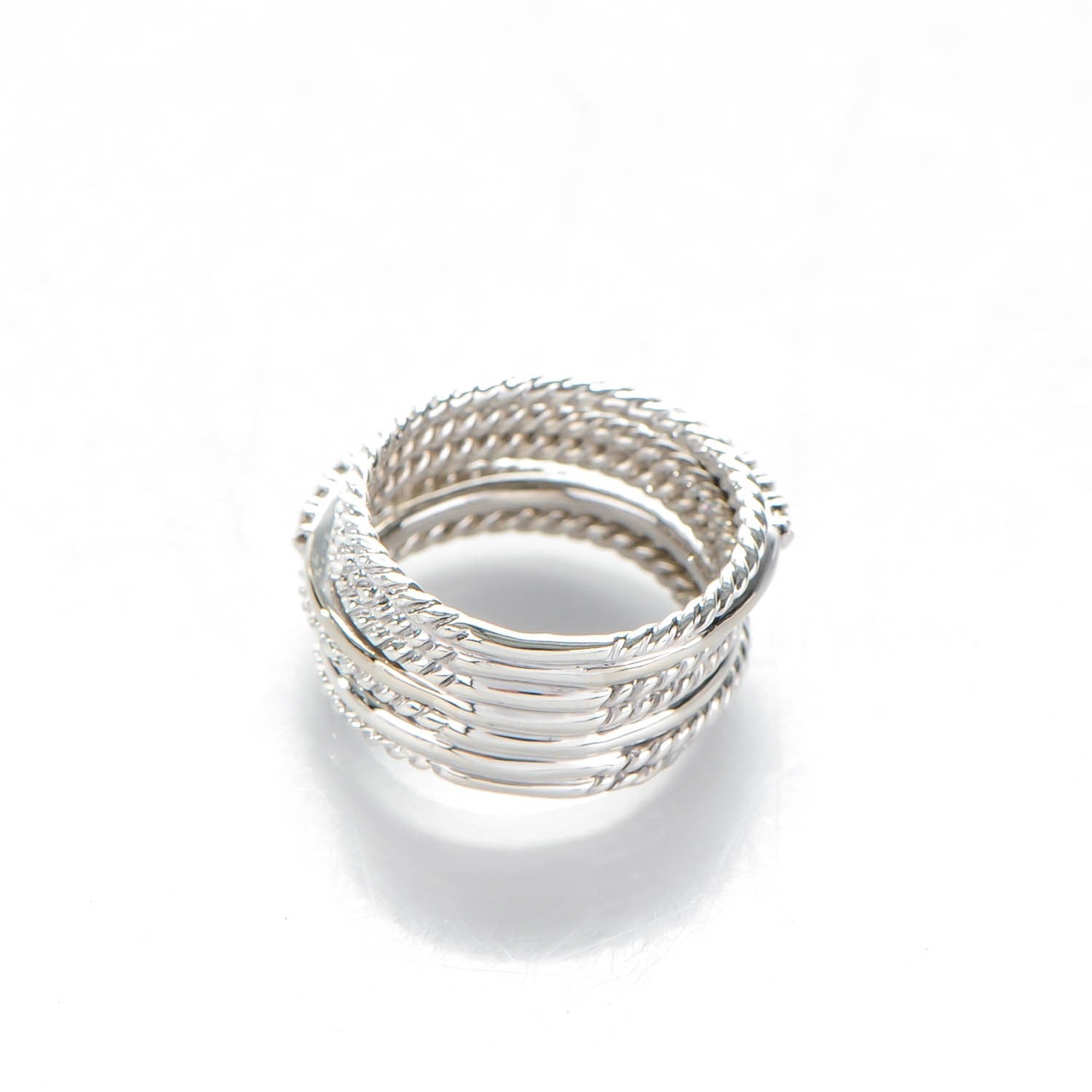 David Yurman Sterling Silver 14K White Gold Diamond 11mm Wide Crossover Cable Ring 52 6 4 of 7