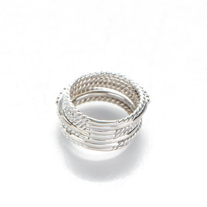 David Yurman Sterling Silver 14K White Gold Diamond 11mm Wide Crossover Cable Ring 52 6 4 of 7