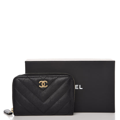 Chanel Calfskin Chevron Quilted Zip Around Coin Purse Black 8 of 8