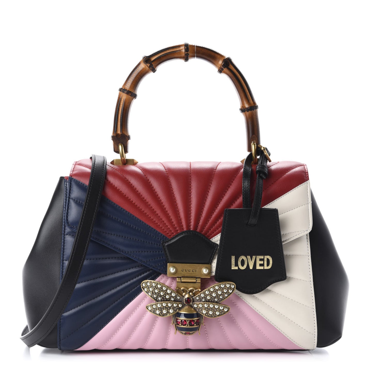 Calfskin Bamboo Trapuntata Queen Margaret Top Handle Bag Blue Agata Hibiscus Red Mystic White Sugar Pink