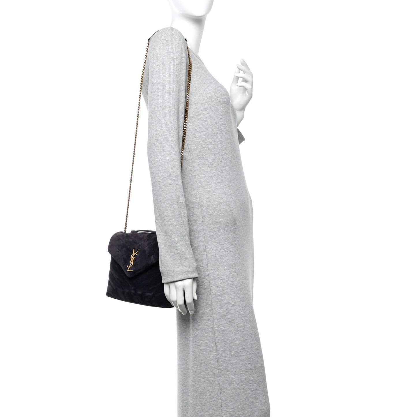 Suede Calfskin Y Quilted Monogram Small Loulou Chain Satchel Deep Marine