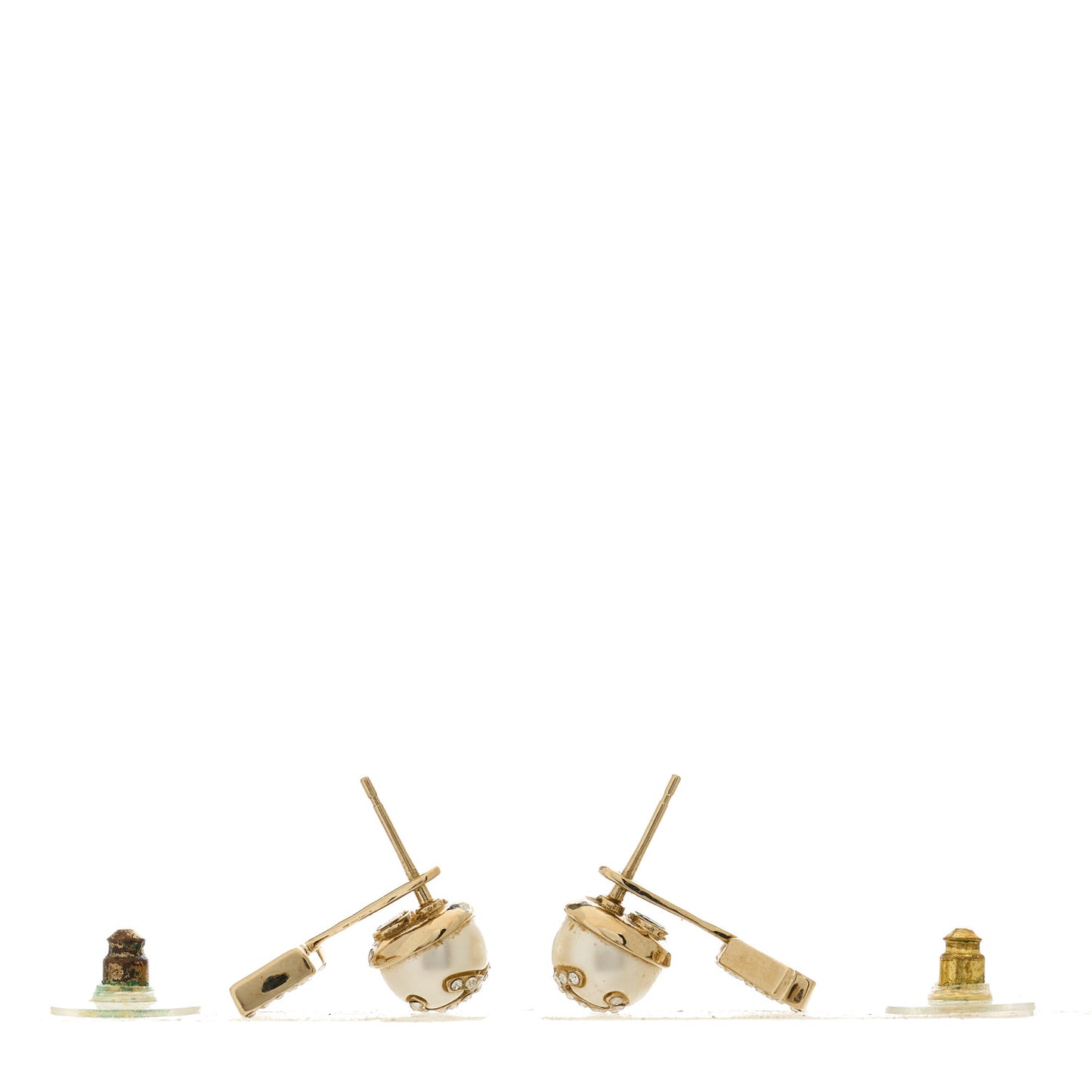 Pearl Crystal Logo Earrings Gold Pearly White