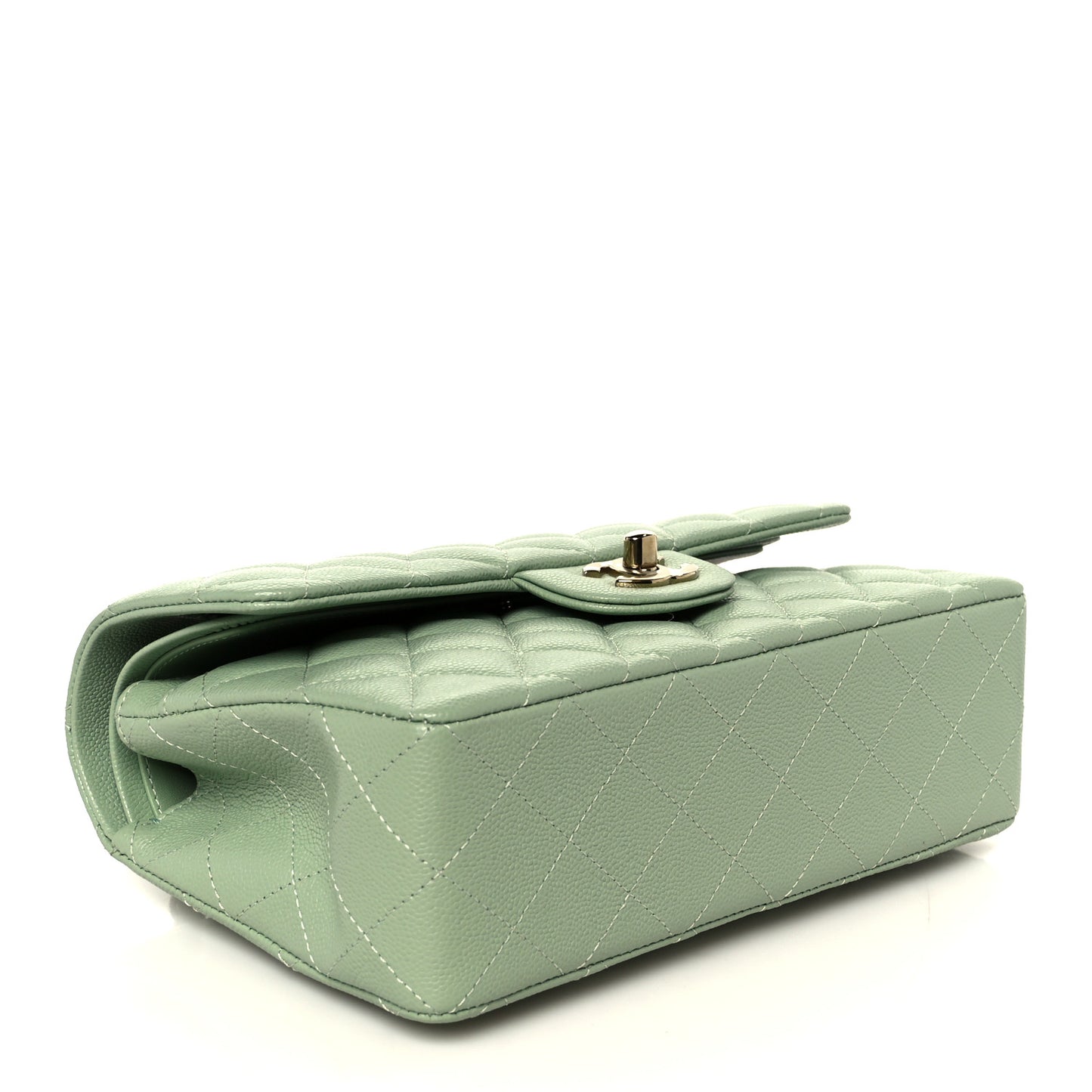 Caviar Quilted Small Double Flap Light Green