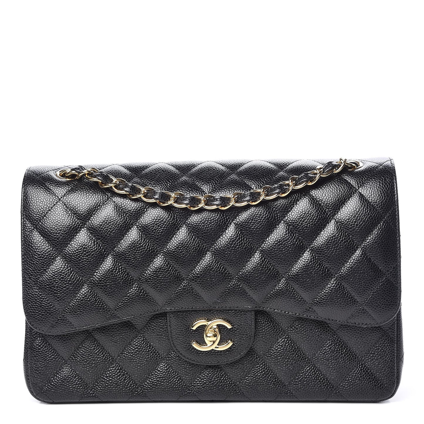 Caviar Quilted Jumbo Double Flap Black