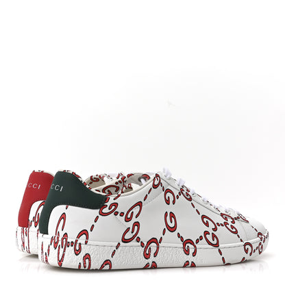 Gucci Calfskin GucciGhost Print Womens Ace Sneakers 40.5 White Hibiscus Red 5 of 10