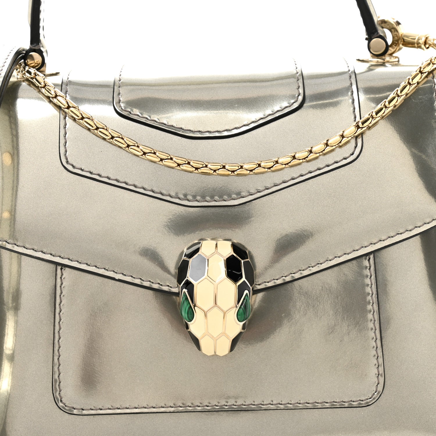 Bulgari Metallic Calfskin Serpenti Forever Top Handle Silver 8 of 11
