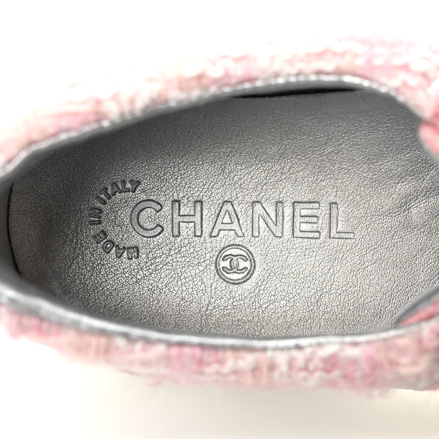 Tweed Suede Calfskin Sneakers 40 Silver Pink