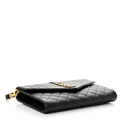 Saint Laurent Grain De Poudre Textured Mixed Matelasse Triquilt Monogram Clutch Black 4 of 14