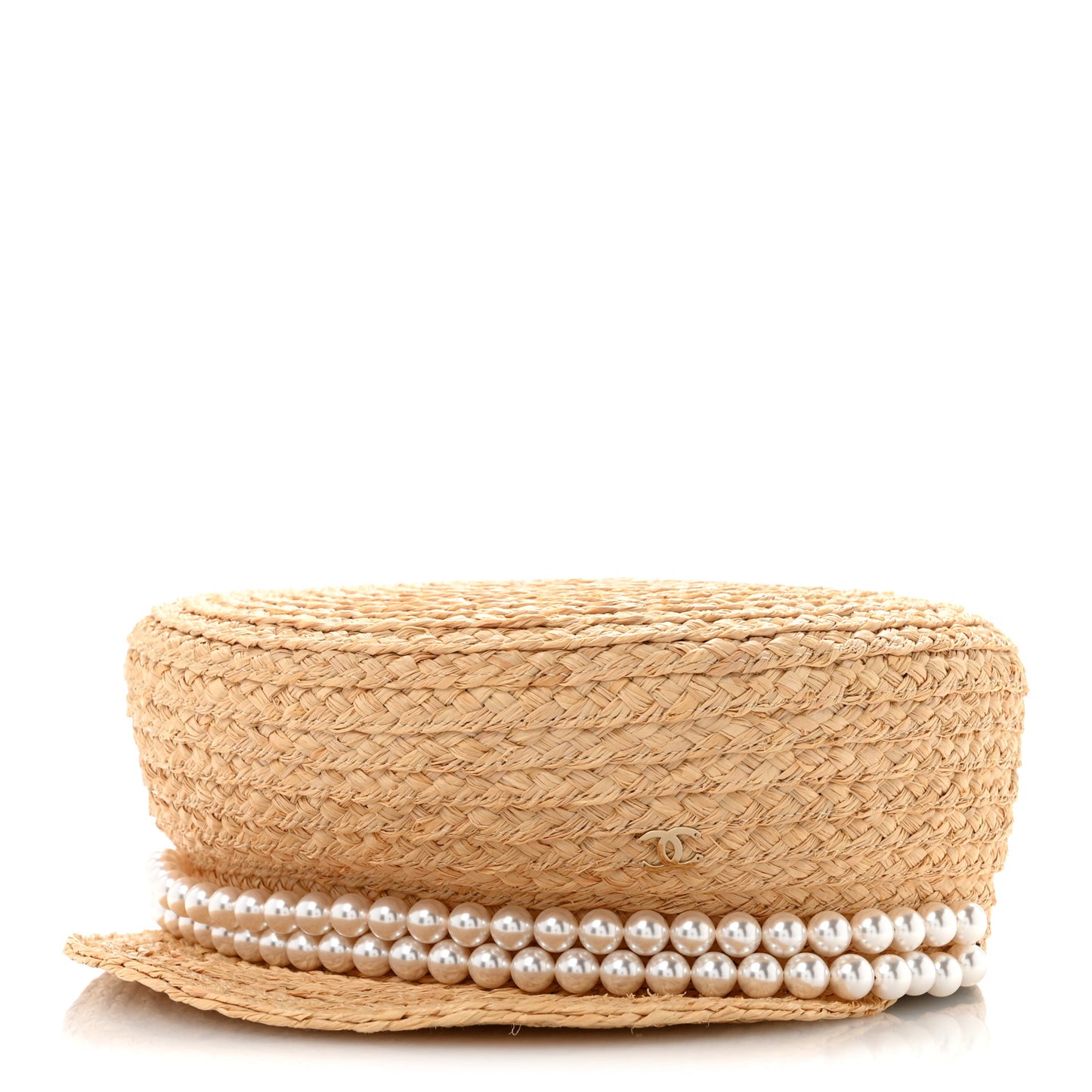 Straw Pearl Logo Newsboy Cap M Beige Pearly White