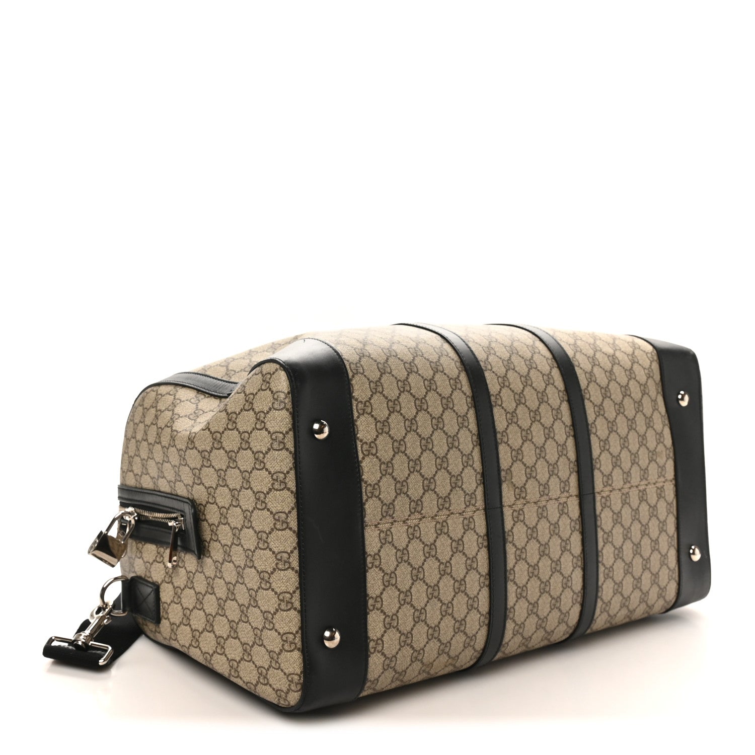 Gucci GG Supreme Monogram Selleria Calfskin Large Duffle Beige Ebony Black 3 of 13