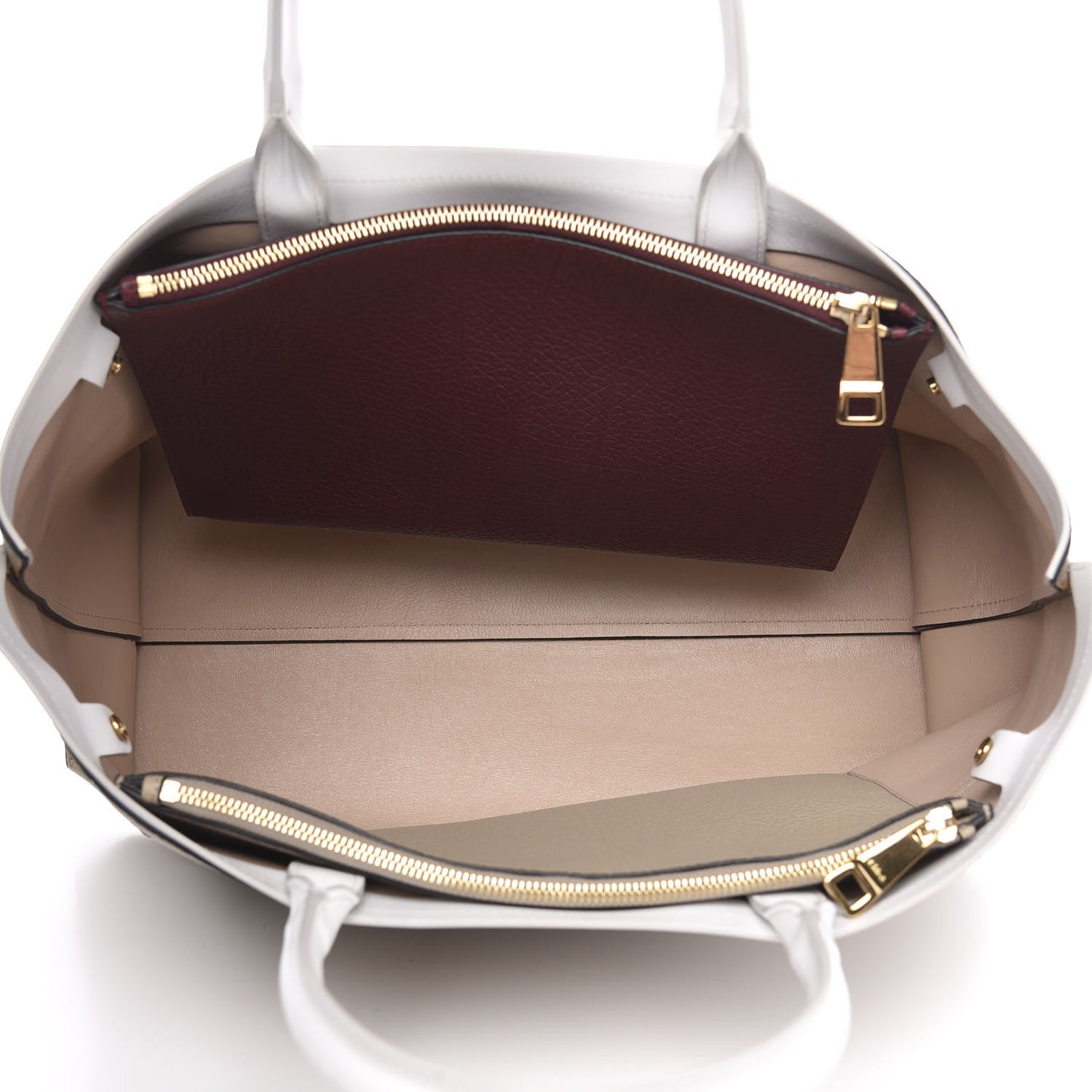 Grained Calfskin Large Charlotte Tote Motty Grey White