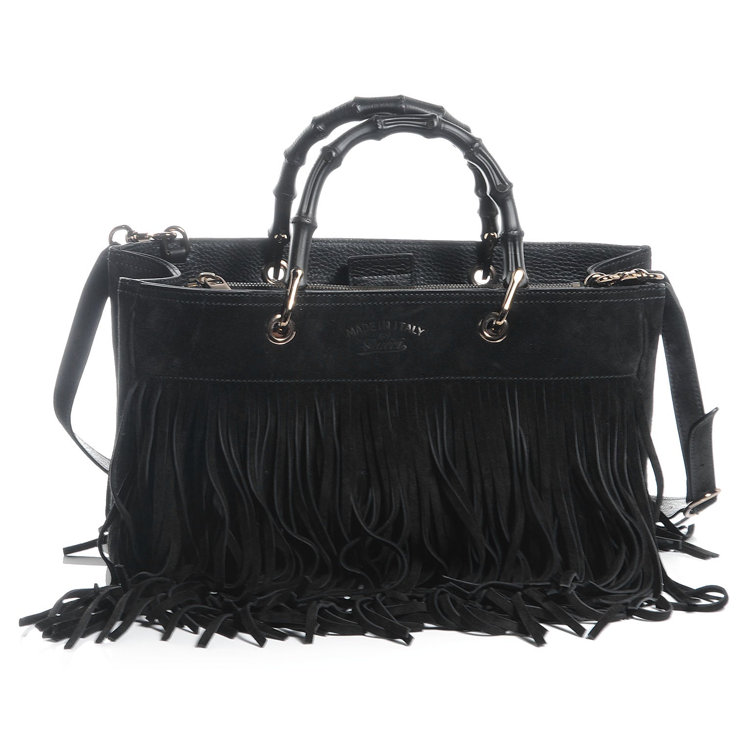 Gucci Suede Bamboo Fringe Medium Shopper Tote Black 1 of 7