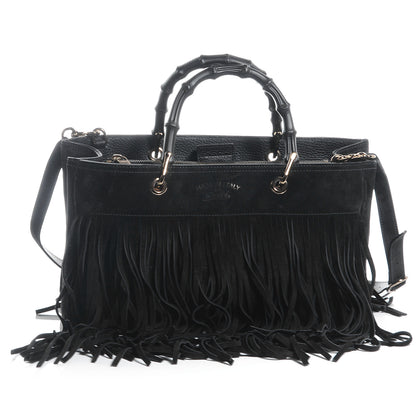 Gucci Suede Bamboo Fringe Medium Shopper Tote Black 1 of 7