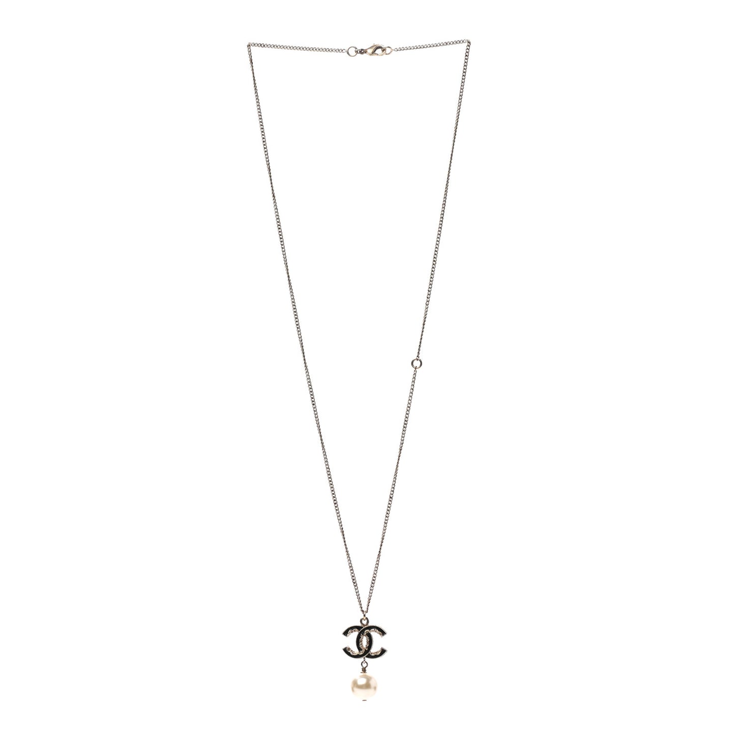 Pearl Enamel CC Drop Necklace Gold