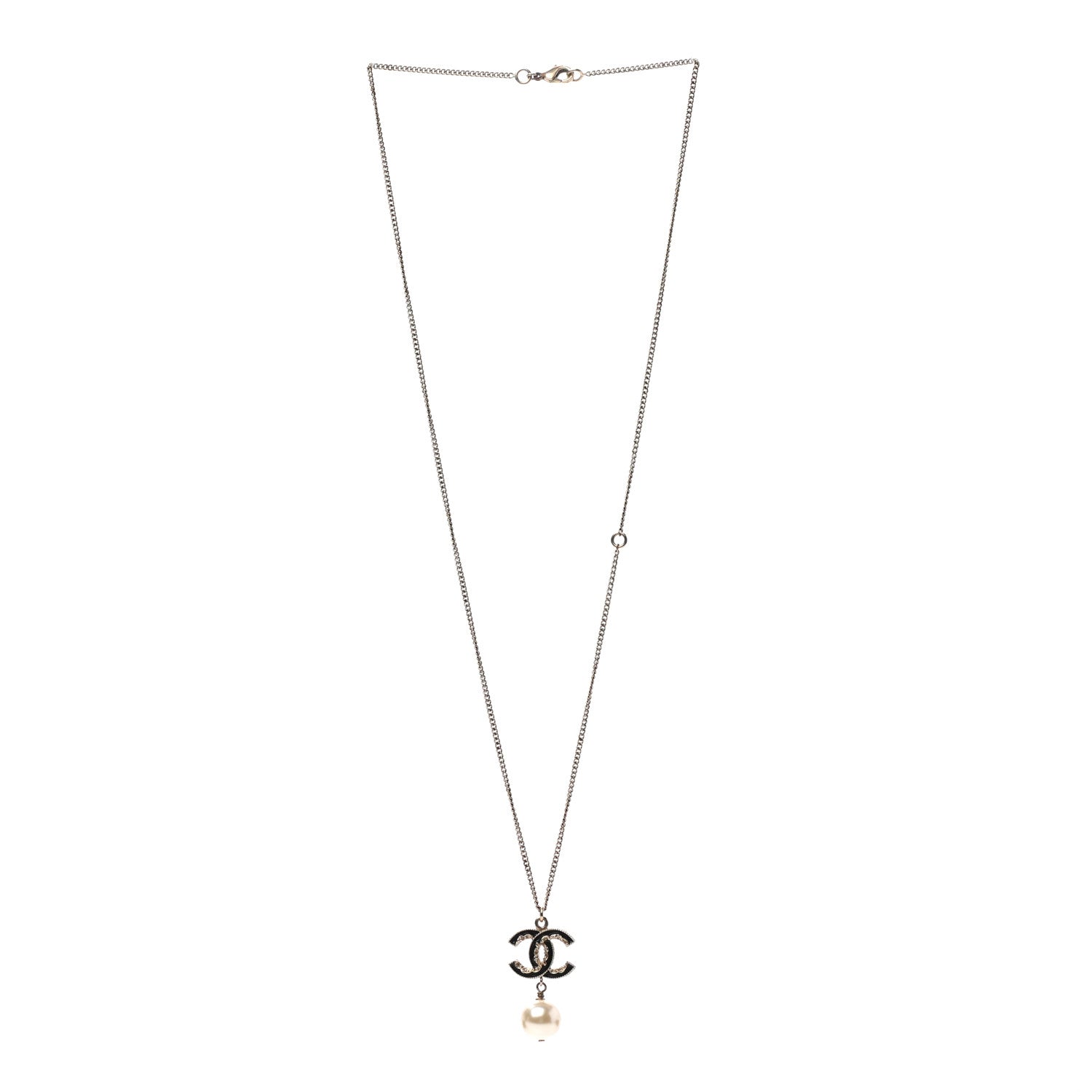 Chanel Pearl Enamel CC Drop Necklace Gold 3 of 5