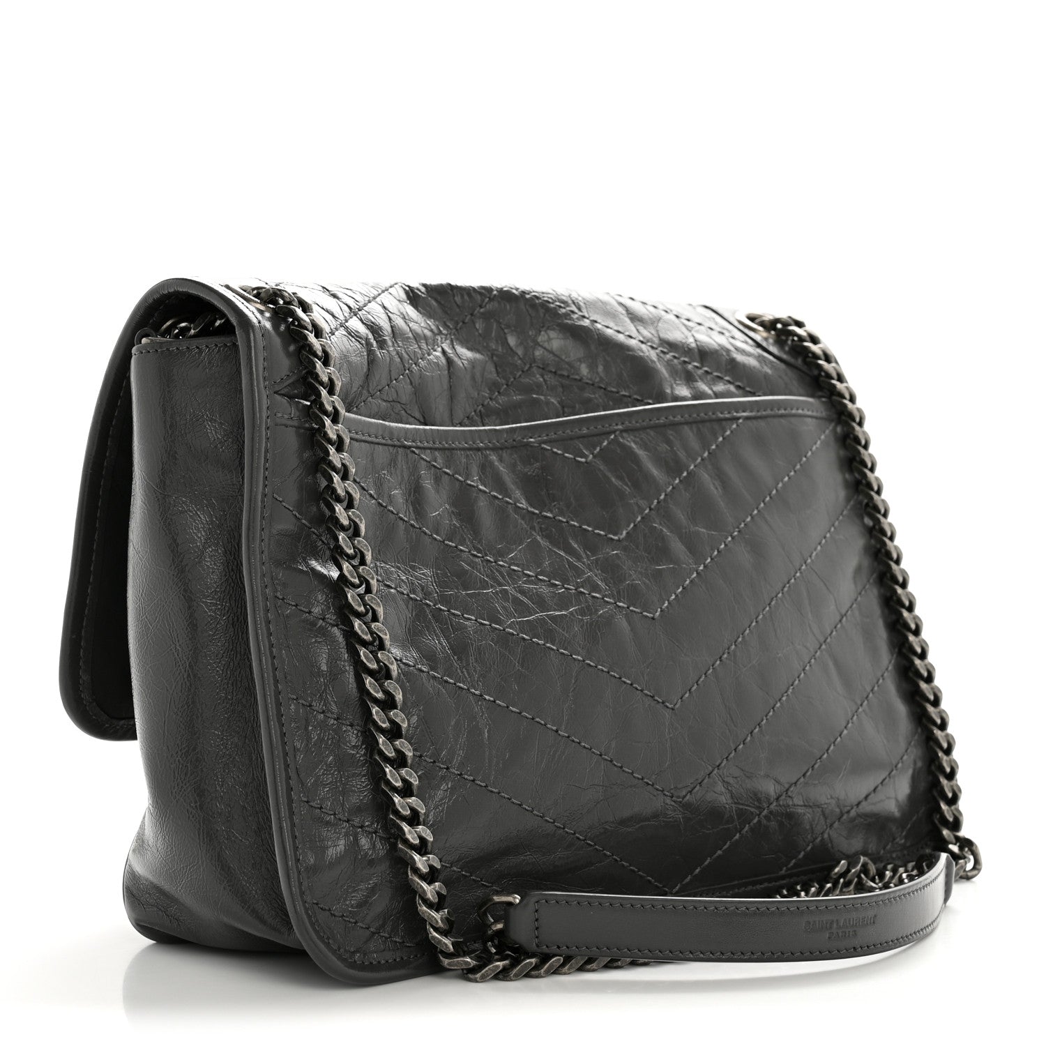 Saint Laurent Crinkled Calfskin Matelasse Monogram Medium Niki Chain Satchel Storm 3 of 11