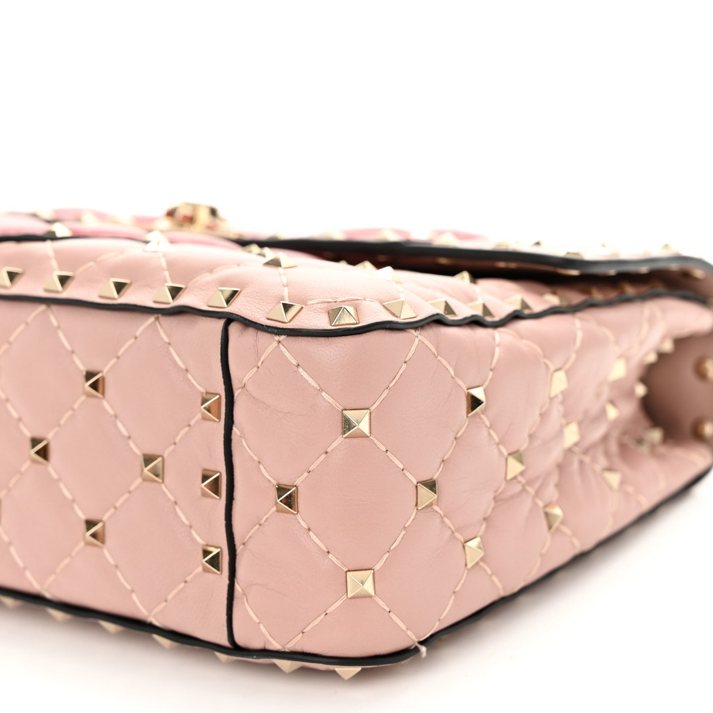 Nappa Quilted Heart Medium Rockstud Spike Shoulder Bag Poudre