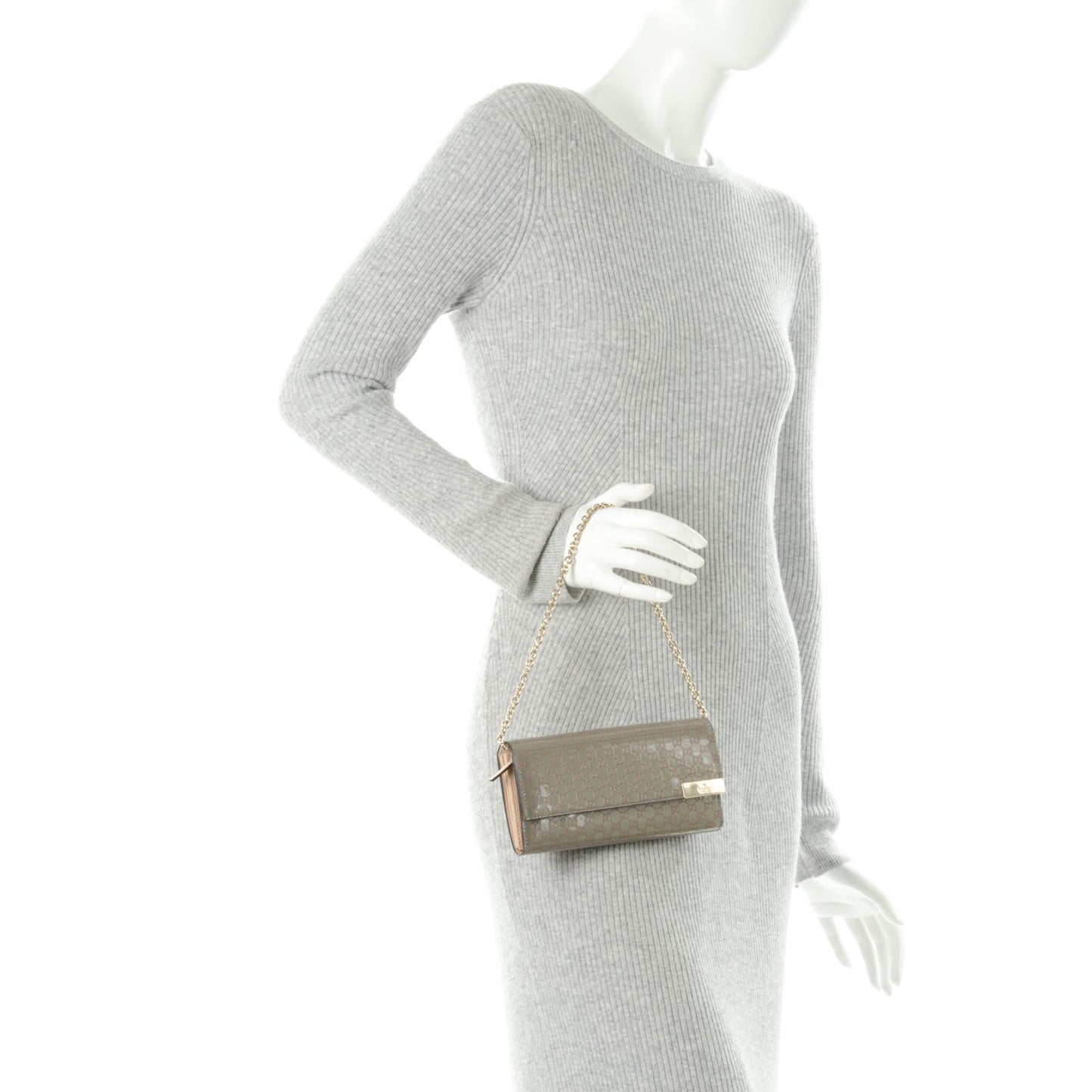 Patent Microguccissima Dice Chain Wallet Grey Pink