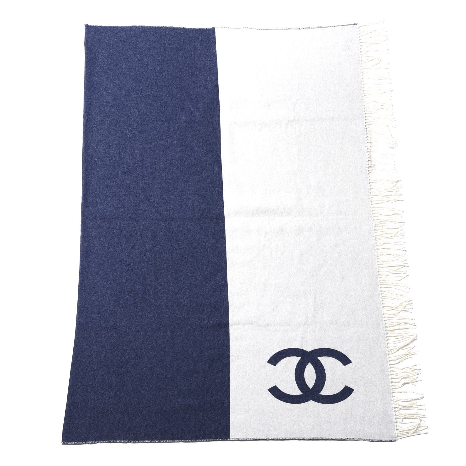 Chanel Merino Wool Cashmere CC Throw Blanket Navy White 1 of 4