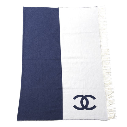 Chanel Merino Wool Cashmere CC Throw Blanket Navy White 1 of 4