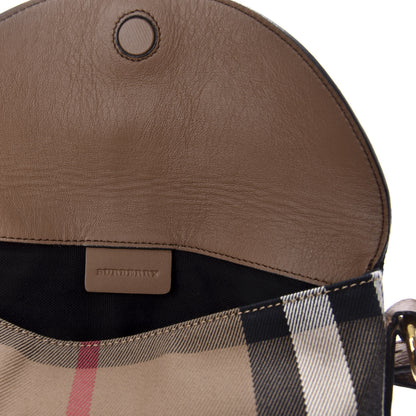 Burberry Horseshoe Calfskin House Check Small Milton Crossbody Bag Tan 10 of 12