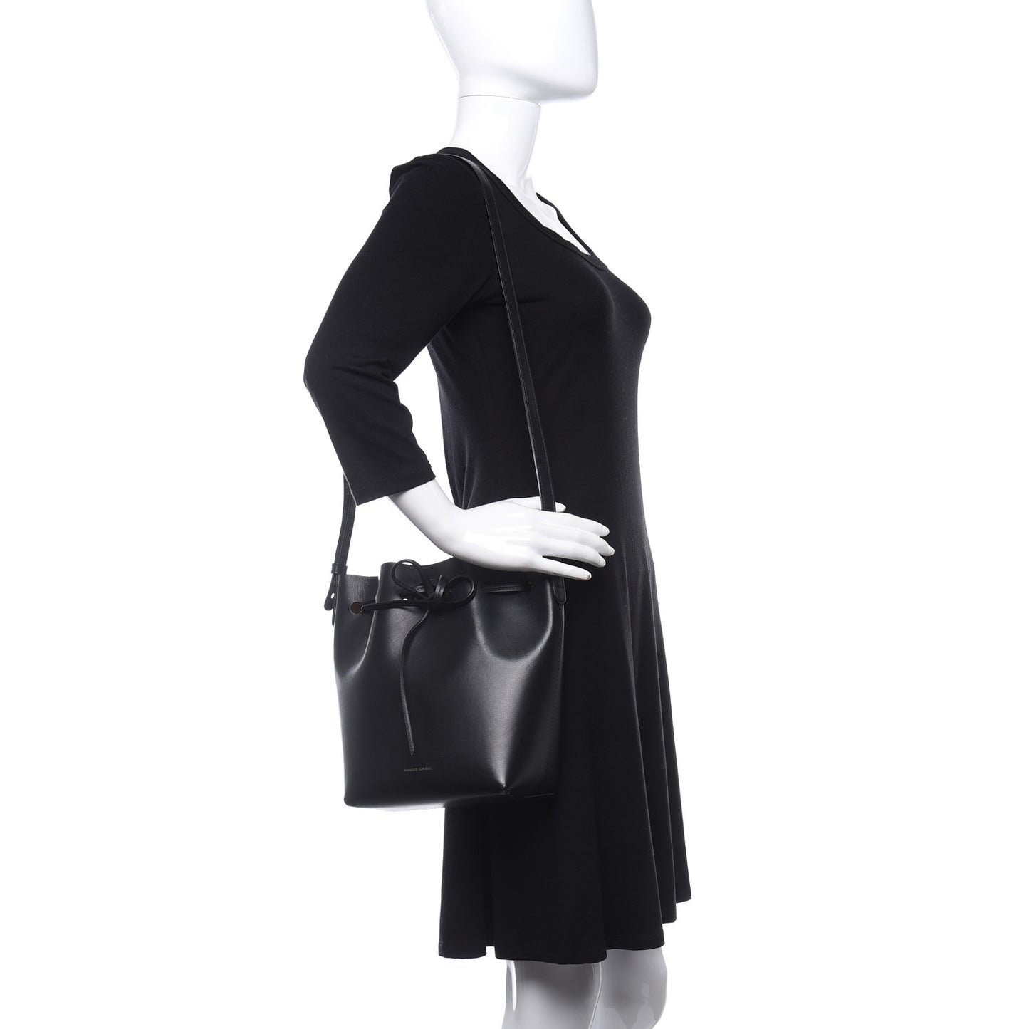 Vegetable Tanned Calfskin Mini Bucket Bag Black Oro