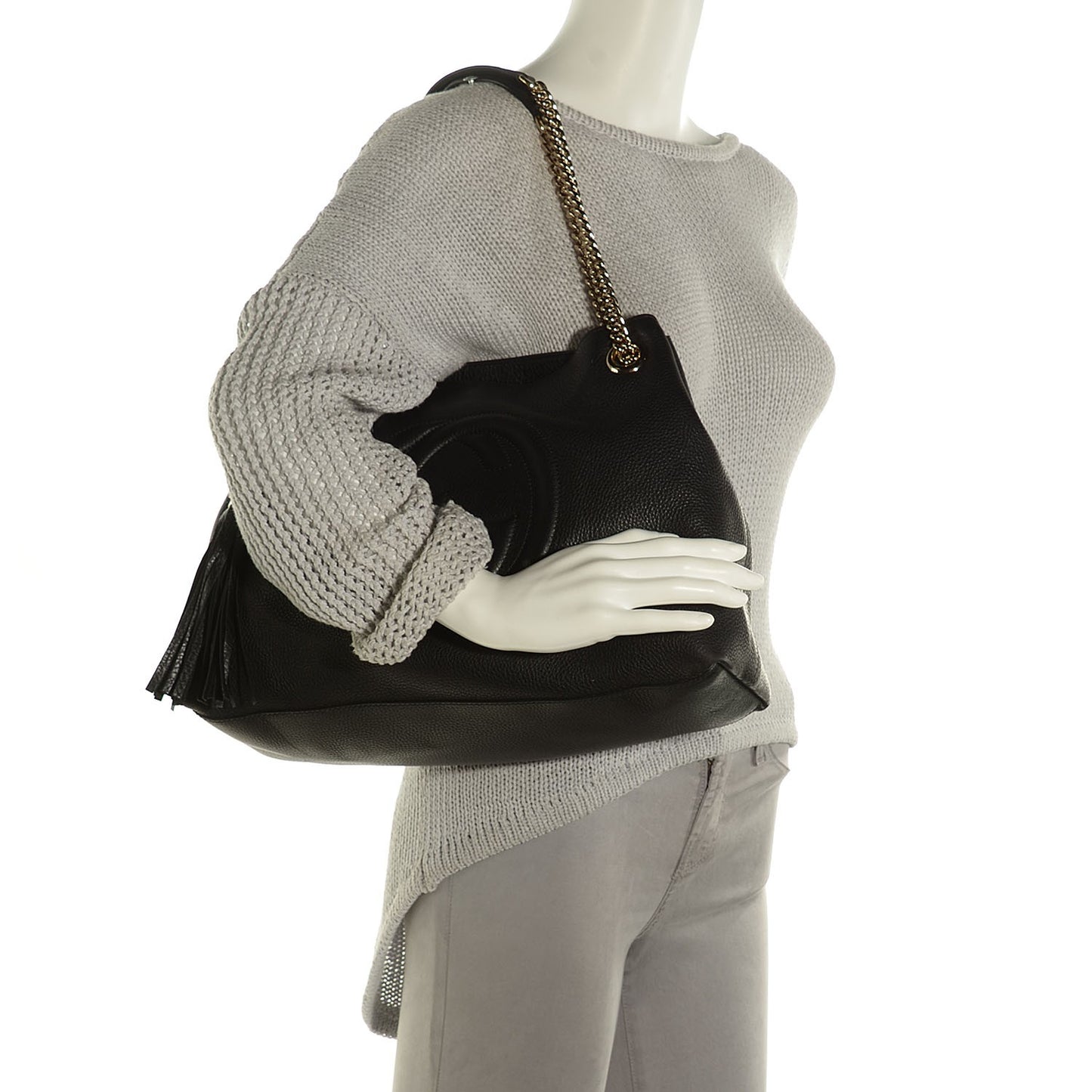 Pebbled Calfskin Medium Soho Chain Shoulder Bag Black