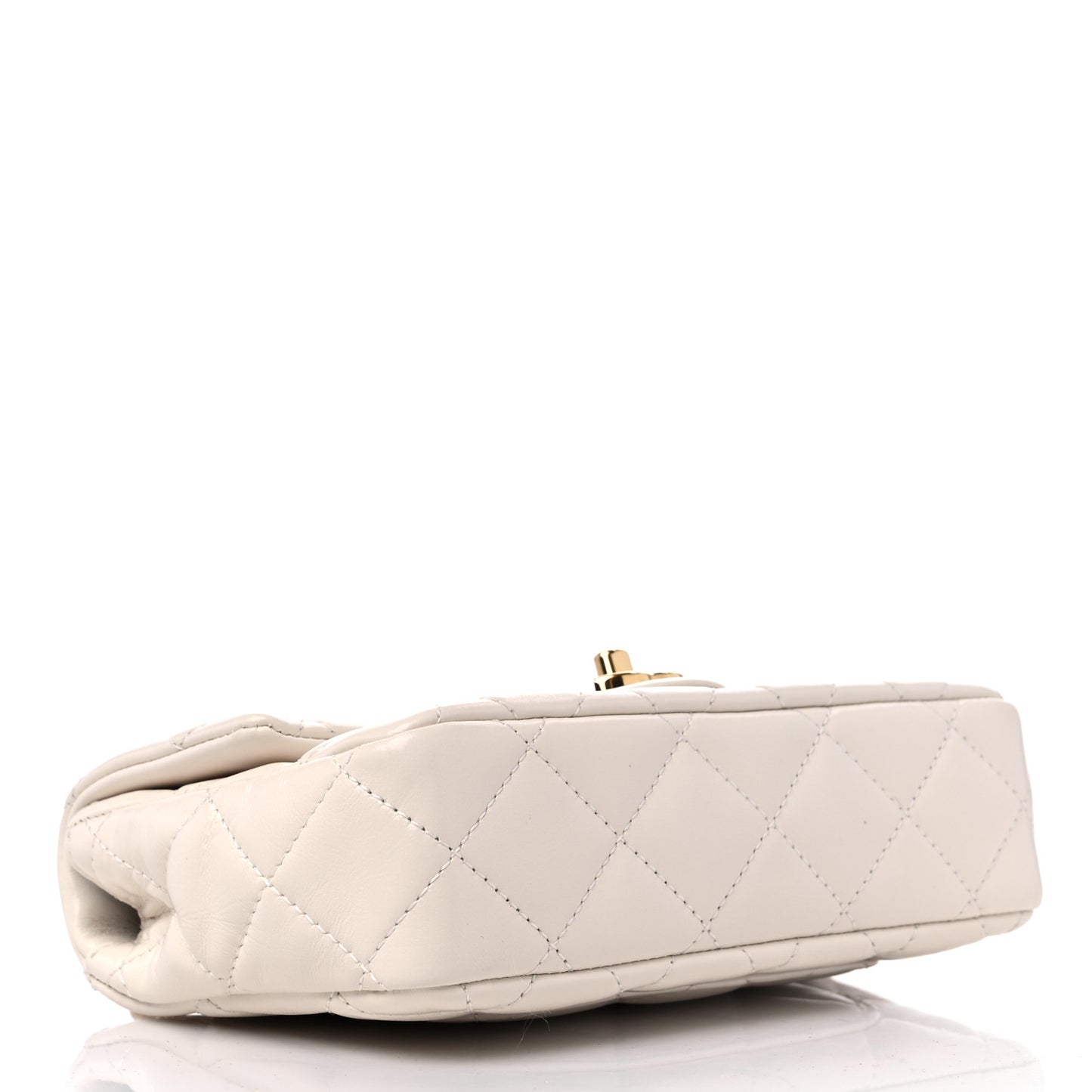Shiny Lambskin Quilted Golden Links Top Handle Flap White