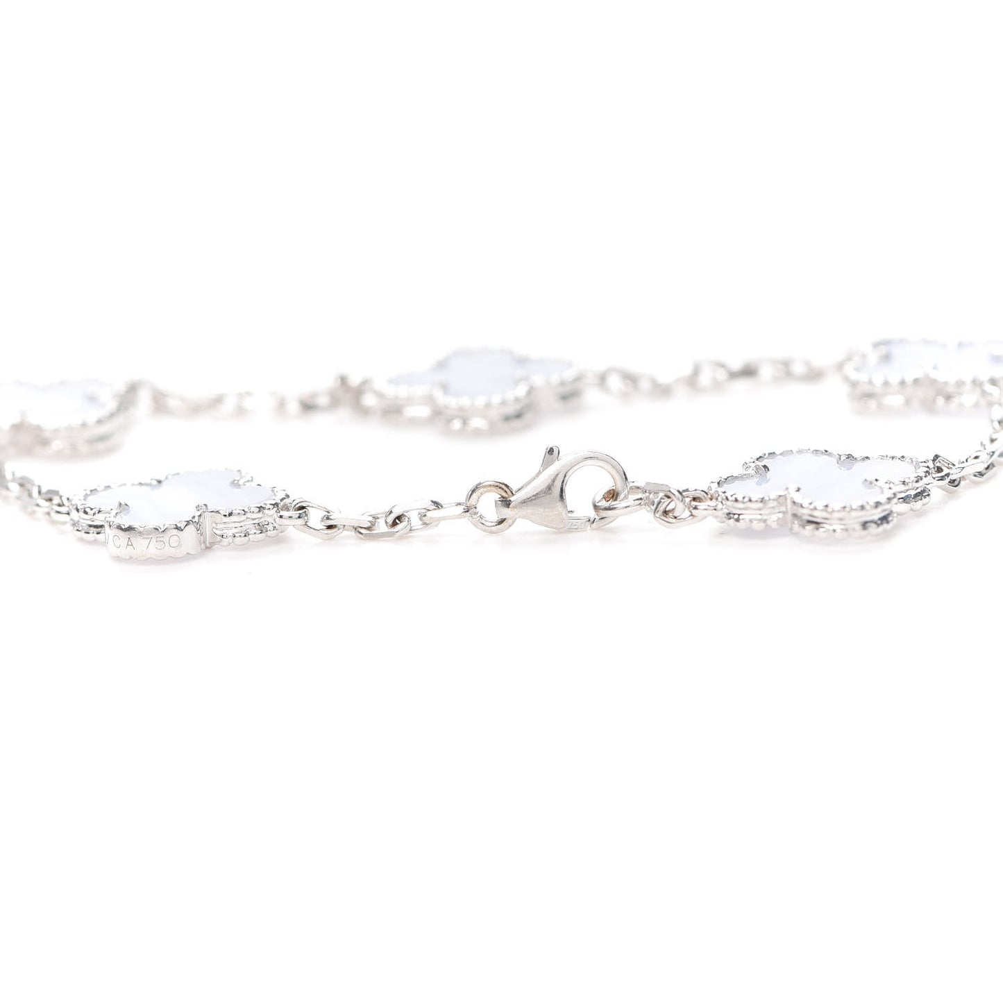 18K White Gold Chalcedony 5 Motifs Vintage Alhambra Bracelet