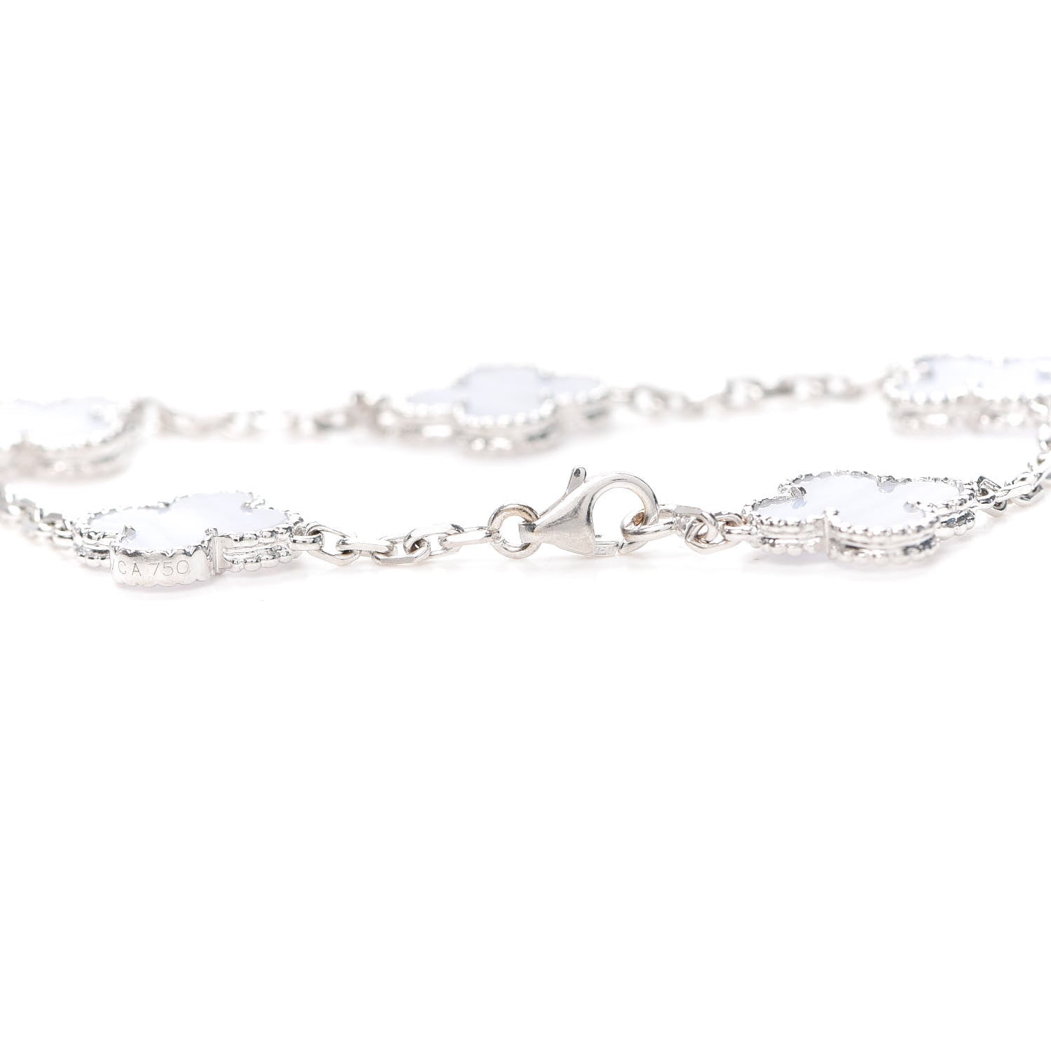 Van Cleef & Arpels 18K White Gold Chalcedony 5 Motifs Vintage Alhambra Bracelet 4 of 7