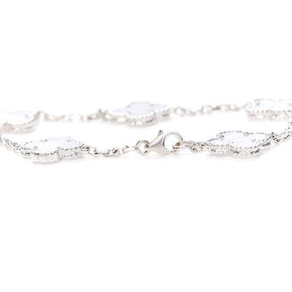 Van Cleef & Arpels 18K White Gold Chalcedony 5 Motifs Vintage Alhambra Bracelet 4 of 7