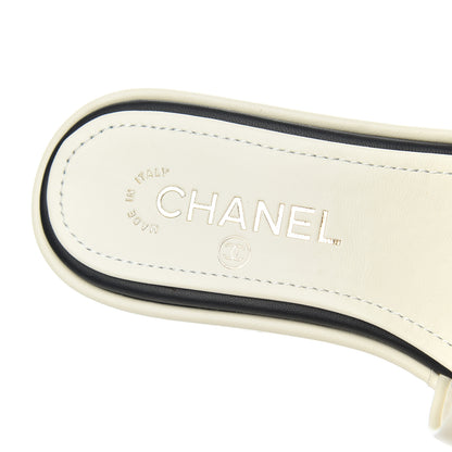 Chanel Lambskin Embroidered Logo Mules 37 Ivory Black 6 of 15