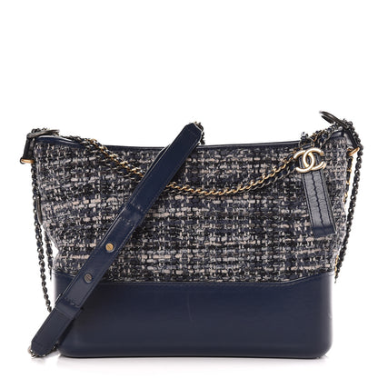 Chanel Tweed Calfskin Quilted Medium Gabrielle Hobo Navy 1 of 12