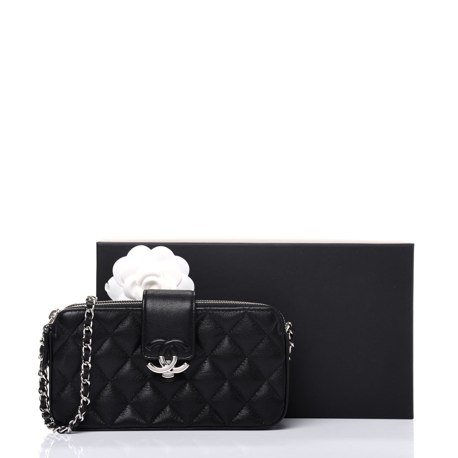 Chanel Goatskin Quilted CC Box Clutch With Chain Black 13 of 13