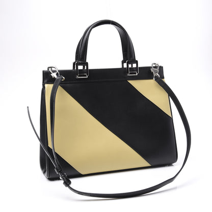 Gucci Smooth Calfskin Diagonal Striped Medium Zumi Top Handle Bag Black Beige 2 of 12