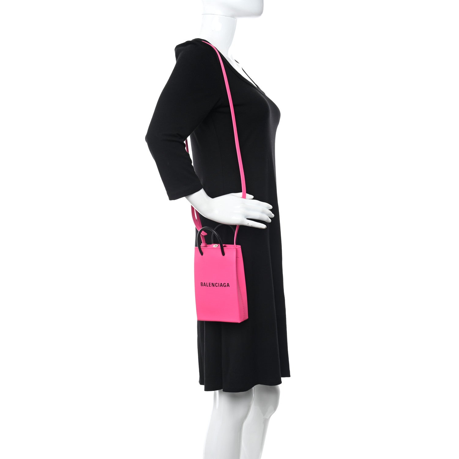 Balenciaga Squared Calfskin Logo Shopping Phone Holder Bag Acid Fuchsia 2 of 9