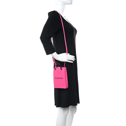 Balenciaga Squared Calfskin Logo Shopping Phone Holder Bag Acid Fuchsia 2 of 9