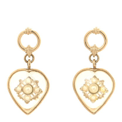 Chanel Crystal Pearl Heart CC Drop Earrings Transparent 1 of 4