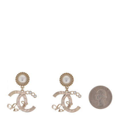 Chanel Metal Pearl Crystal Coco Script CC Drop Earrings Gold 2 of 5