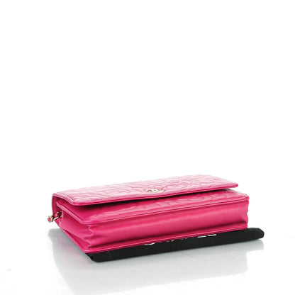 Chanel Lambskin Camellia Embossed Wallet on Chain WOC Pink 4 of 8