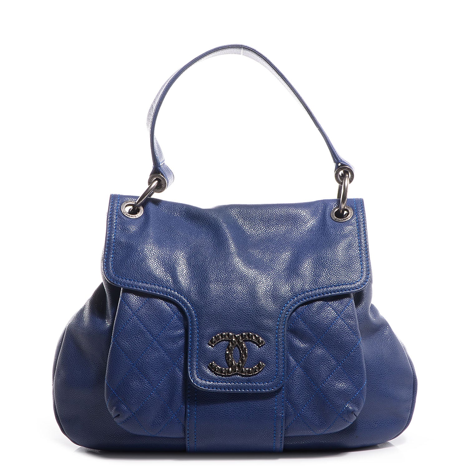 Chanel Glazed Caviar Flap Hobo Dark Blue 1 of 7