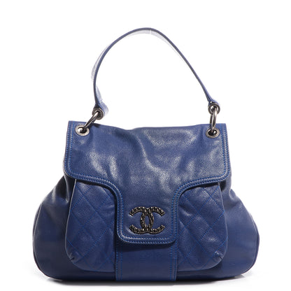 Chanel Glazed Caviar Flap Hobo Dark Blue 1 of 7