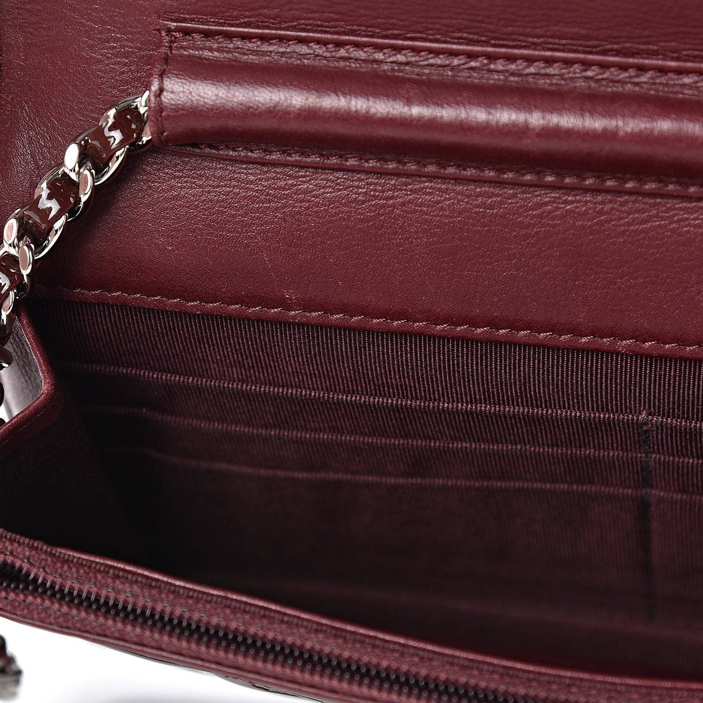 Patent Quilted Wallet On Chain WOC Burgundy